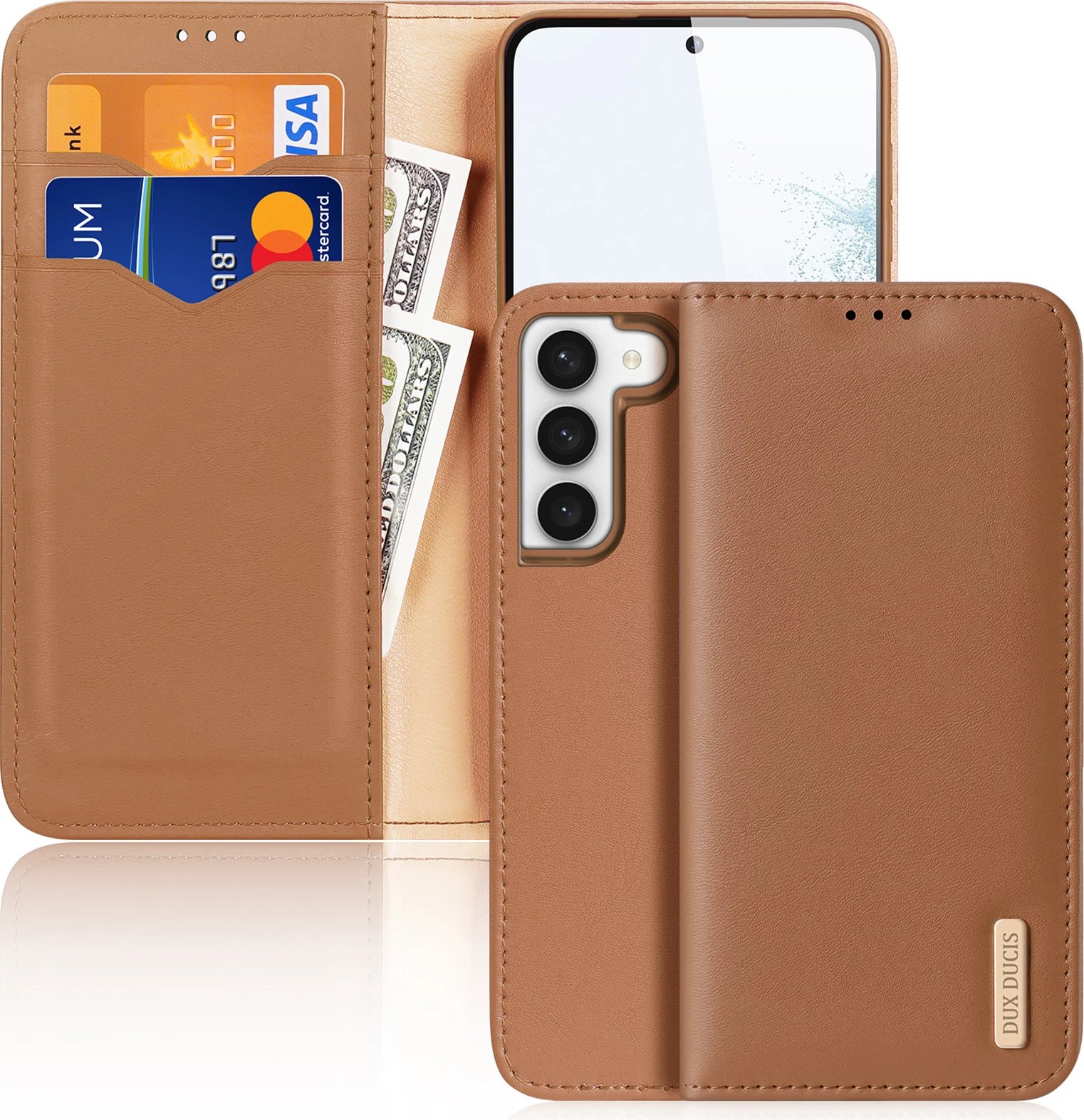 Mbështjellës Dux Ducis Hivo për Samsung Galaxy S23+, me kapak, portofol, bllokim RFID, kafe