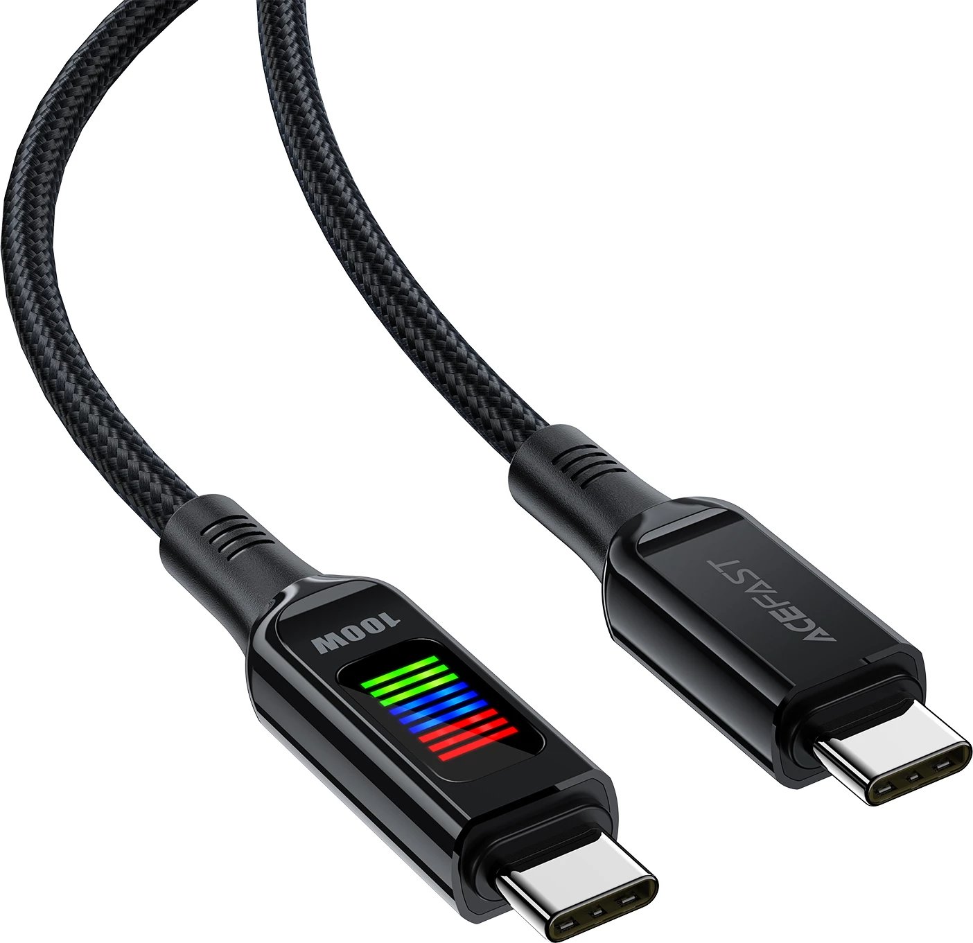 Kabllo Acefast C7-03 USB-C në USB-C, 1.2m, 100W, me ekran, e zezë