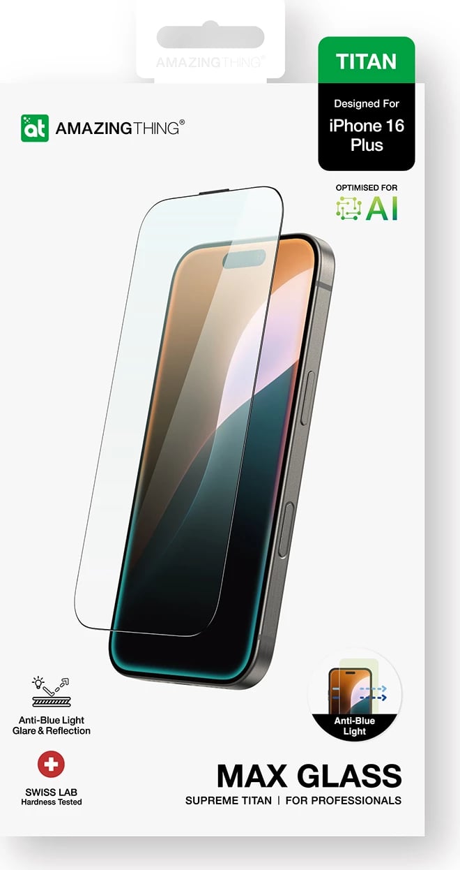 Xham i temperuar AmazingThing Titan Max për iPhone 16 Plus, transparent