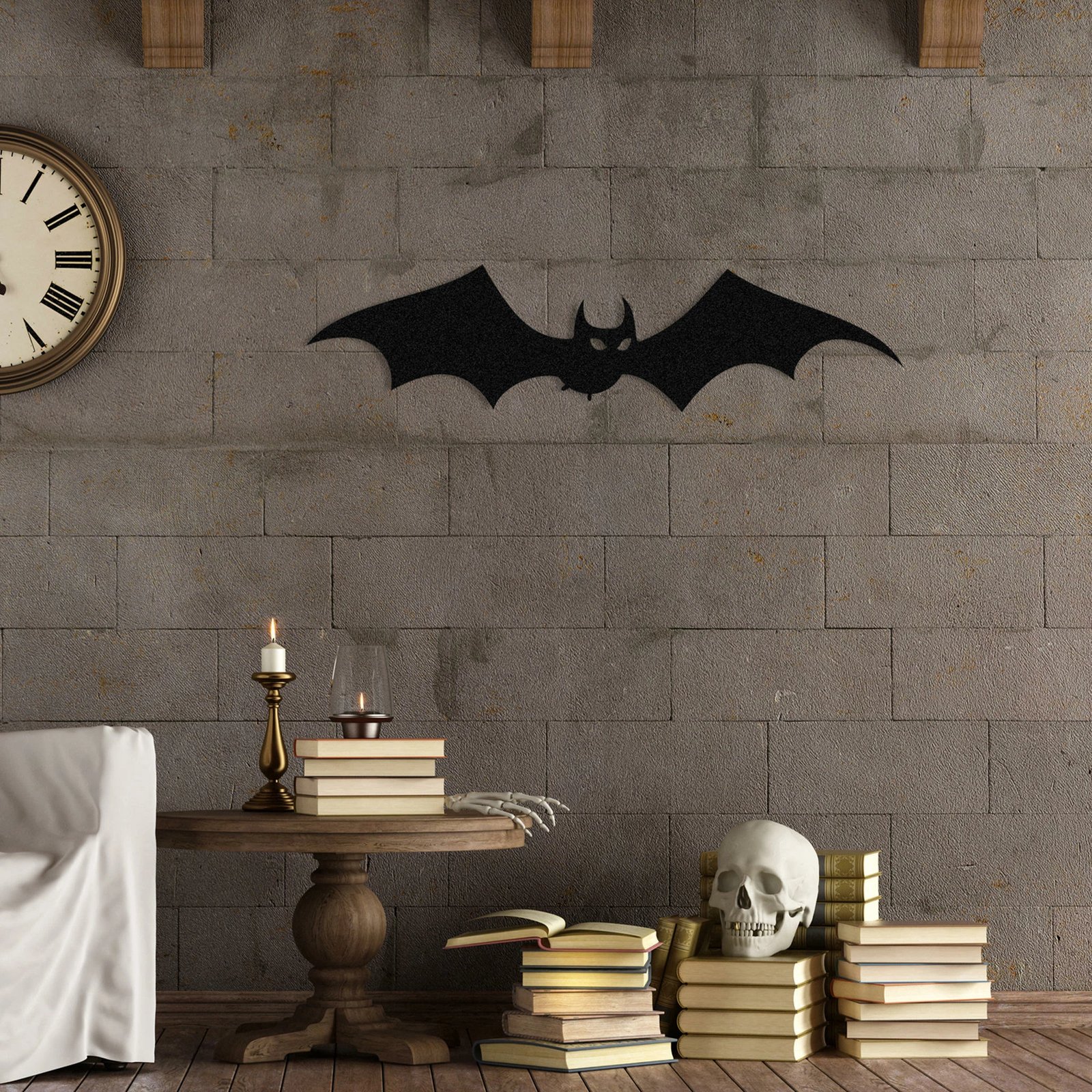 Aksesor dekorativ metalik për mur, Wallity, Halloween 12, ngjyrë e zezë, 70x17cm