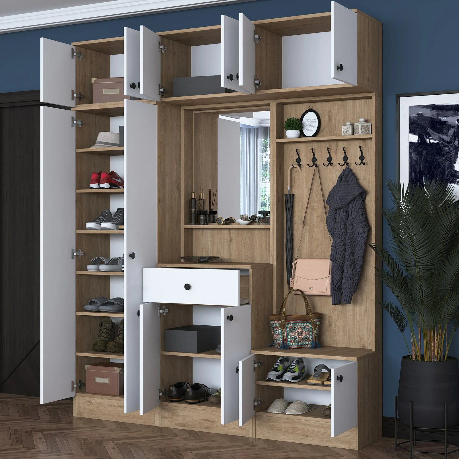 Stendë për korridor, dizajn skandinav, ngjyrë arrë dhe e bardhë, Skye Decor, EA104 - 2421