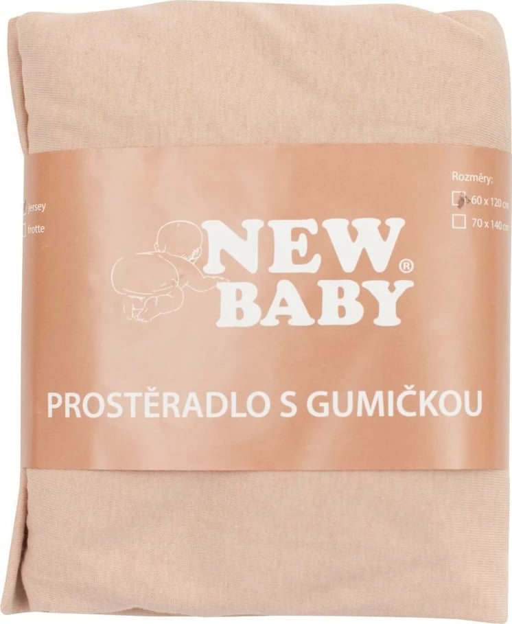 Çarçaf krevati për bebe New Baby 120x60 cm, pambuk 100%, jersey me elastik, bezhë
