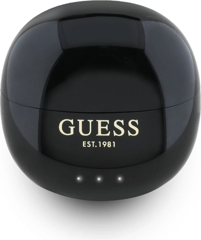 Kufje TWS Guess Glossy Effect, logo klasike, Bluetooth 5.4, IPX4, të zeza