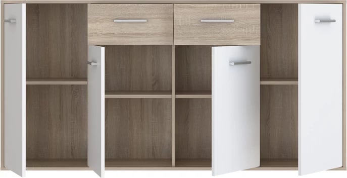 Bufe melamine, ngjyrë bardhë dhe sonoma, 162.3x34.2x81.7cm