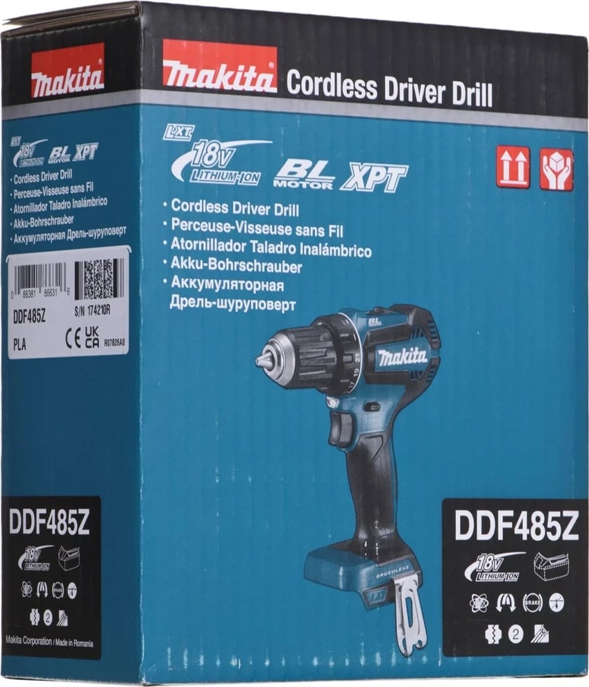 Makita DDF485Z, 1900 RPM, pa çelës, 1.7 kg, Zi, Blu