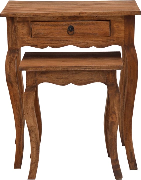 Tavolina anësore Nesto set prej 2 copë, dru mahogany, ngjyrë natyrale antike