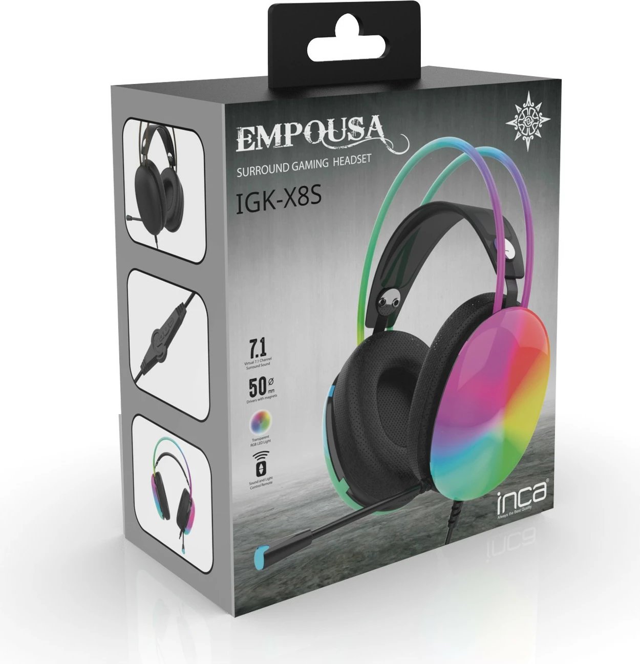 Kufje gaming Inca IGK-X8S, 7.1, USB, RGB-LED, e zezë