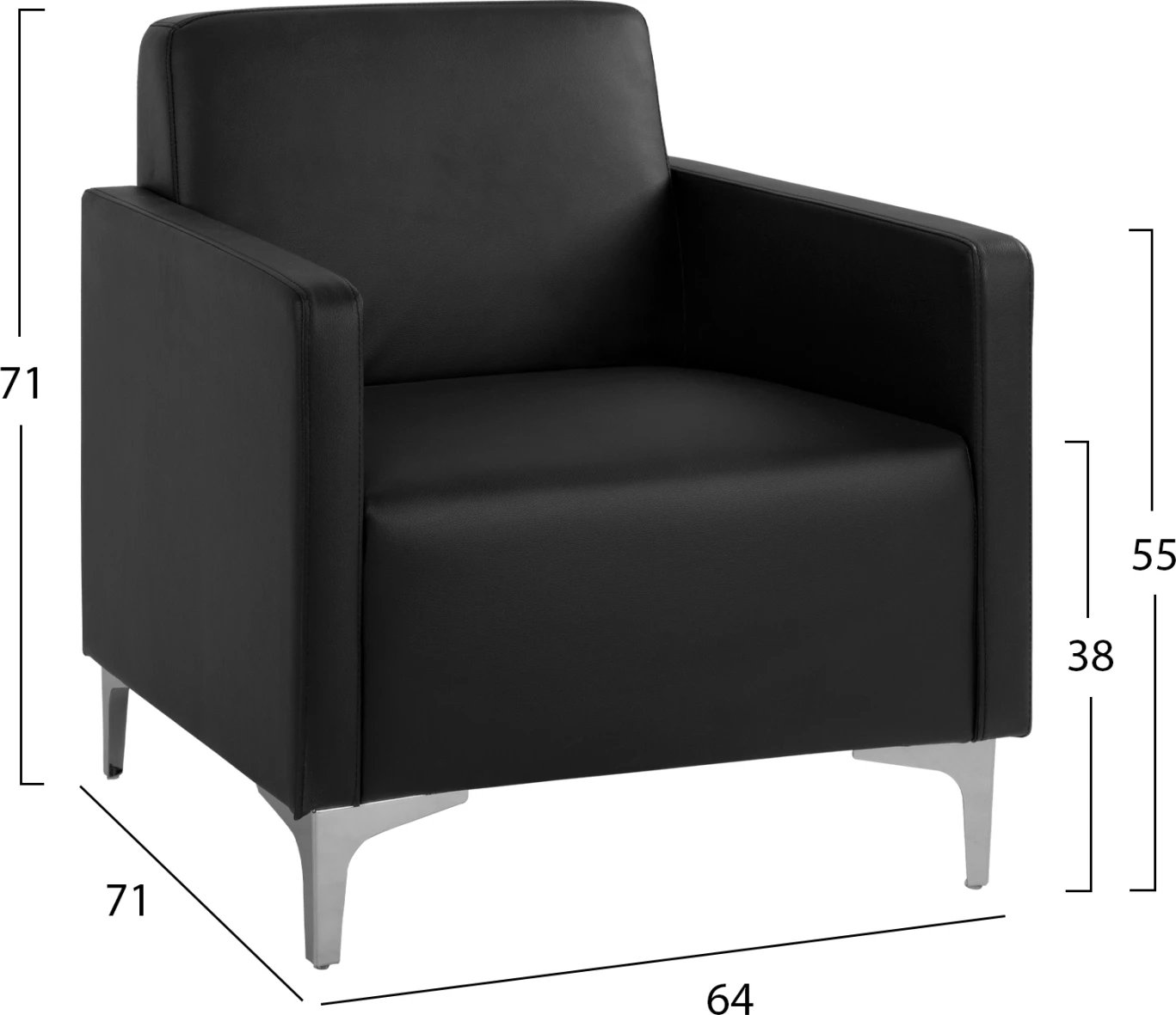 Karrige me krahë Nellie FH3159.11, PU e zezë, 64x71x71cm