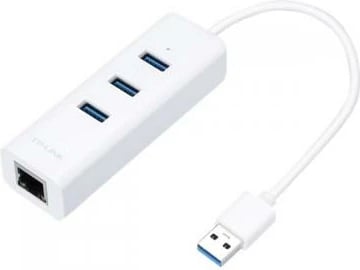 Hub USB 3.0 dhe adapter Ethernet Gigabit, TP-Link UE330, 3 porta USB, USB-A, e bardhë