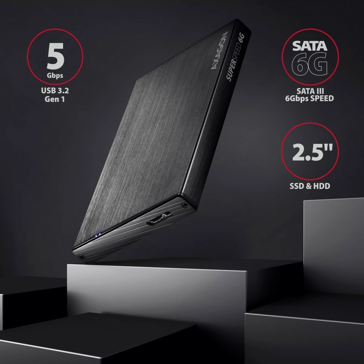 Kasë e jashtme AXAGON EE25-XA6 për disk 2.5", USB 3.2 Gen 1, Alumini, E zezë
