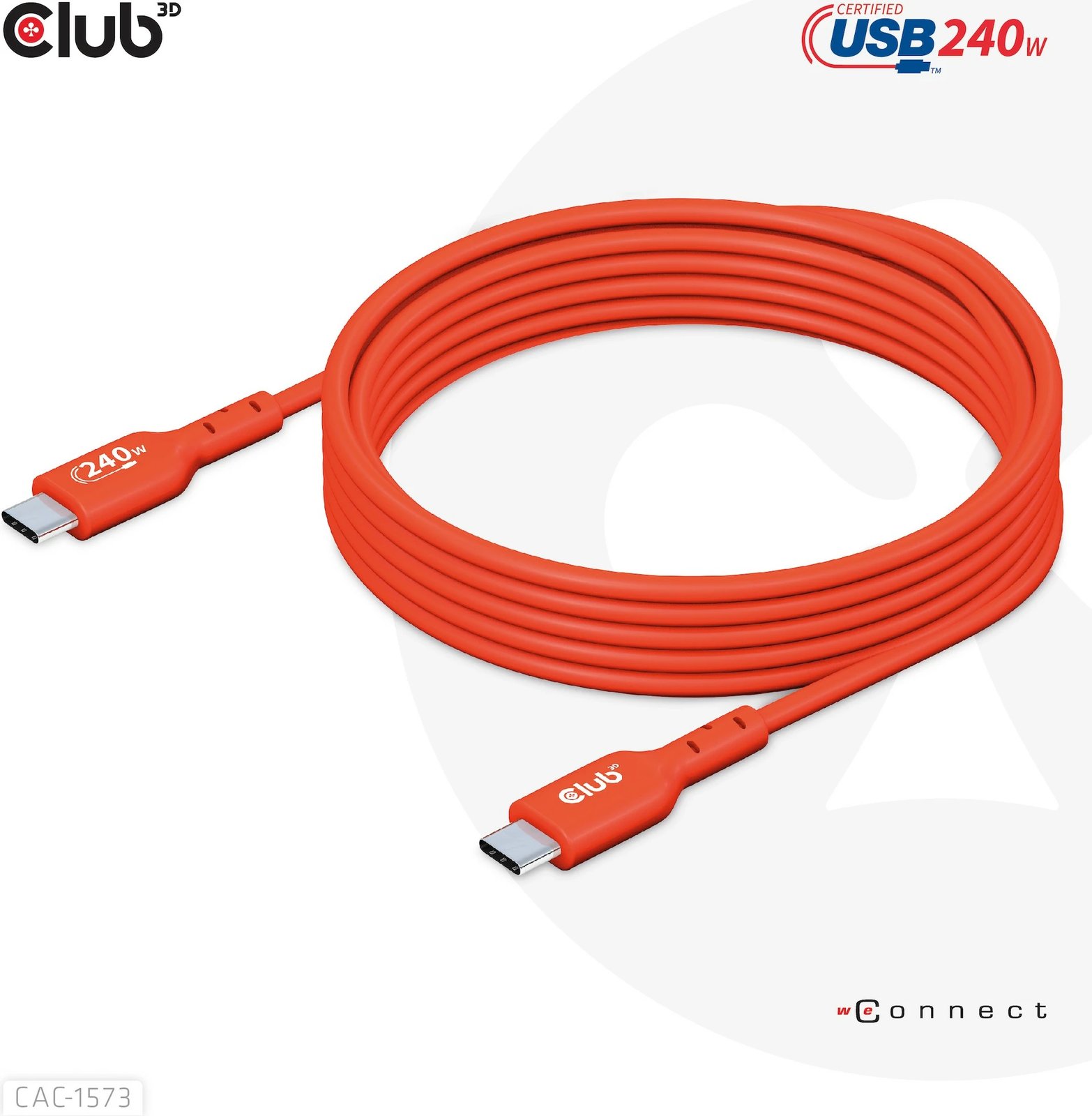 Kabllo USB C Club3D 2m, 240W, USB4 Gen 2x2, e kuqe Kabllo USB C Club3D 2m, 240W, USB4 Gen 2x2, e kuqe