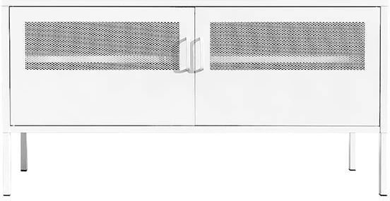 TV komodinë metalike Nextdeco me dyer të hapura, e bardhë H60x118x40cm