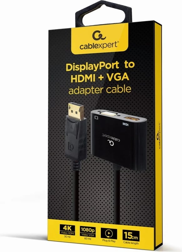 Përshatës Gembird DisplayPort - HDMI/VGA, i zi