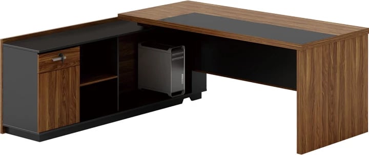 Tavolinë pune me qoshe majtas Oscar melamine, ngjyrë arre-karbon, 220x180x76cm