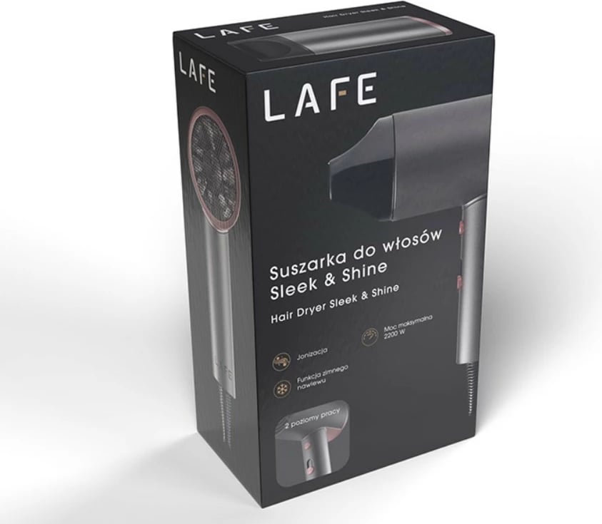 Tharëse flokësh, Lafe, LAFSUS47459, 1800-2200 W, 3 nivele nxehtësie, jonizim, turbo dhe cool shot, me koncentrator, grafit/rozë
