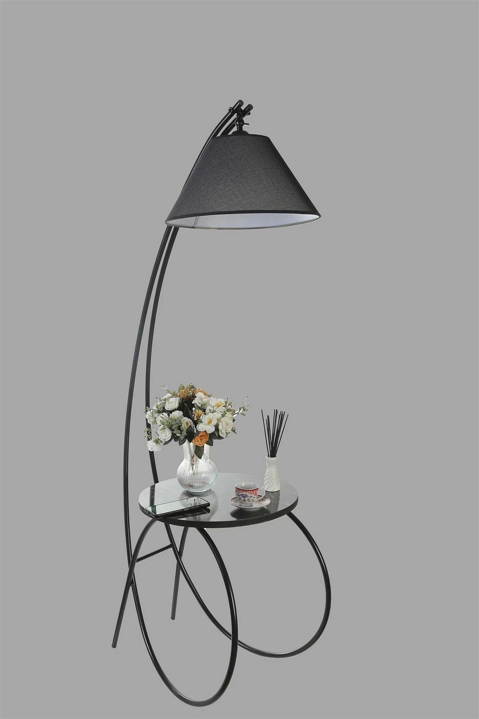 Llambë dyshemeje Opviq, e zezë, me tavolinë, 8847-1