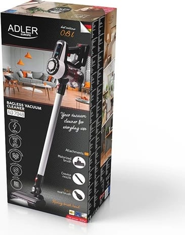 Fshesë me korrent vertikale Adler AD 7048, pa kabllo, 0.8L, e zezë/e kuqe/e bardhë Fshesë me korrent vertikale Adler AD 7048, pa kabllo, 0.8L, e zezë/e kuqe/e bardhë