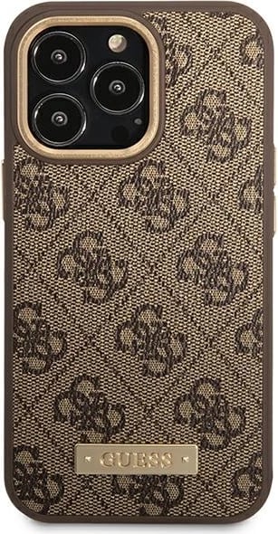 Mbështjellës Guess GUHMP14LU4GPRW për iPhone 14 Pro 6.1", 4G Logo Plate MagSafe, Kafe