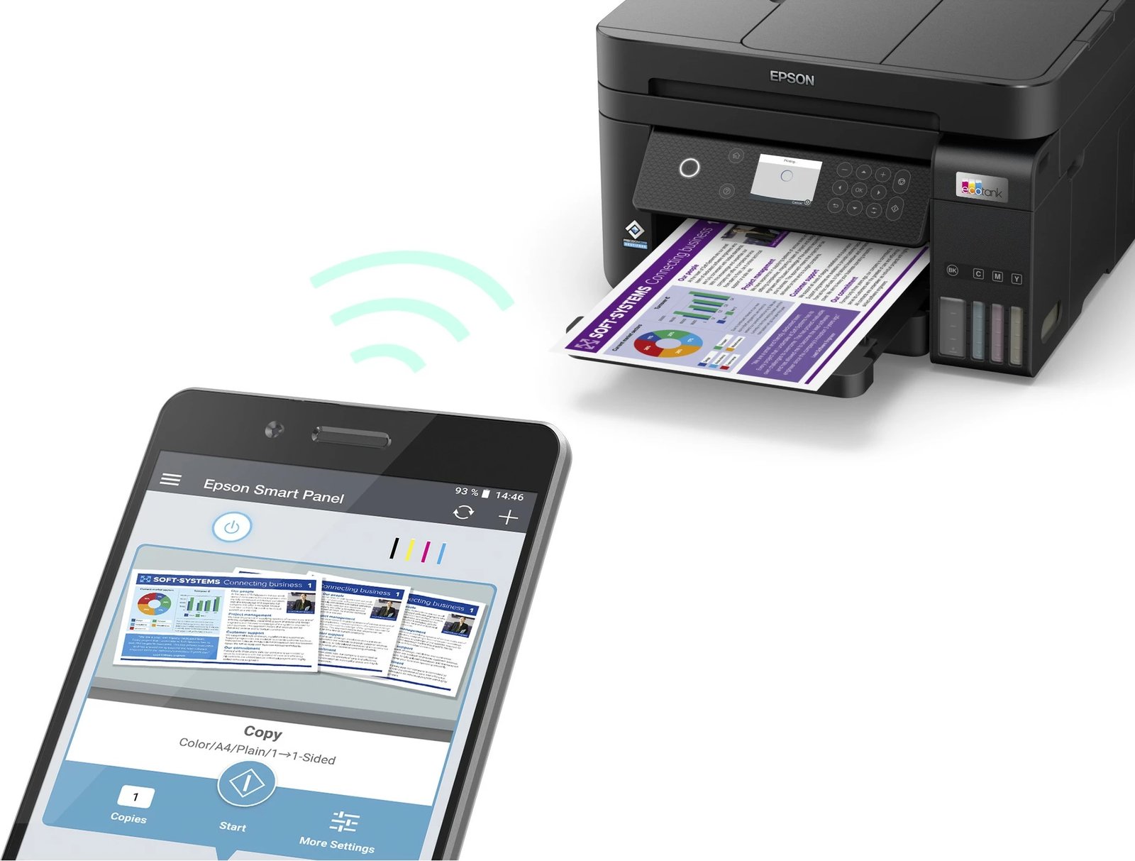 Printer multifunksional Epson EcoTank ET-3850, ngjyrë, A4, Wi-Fi, LCD, i zi