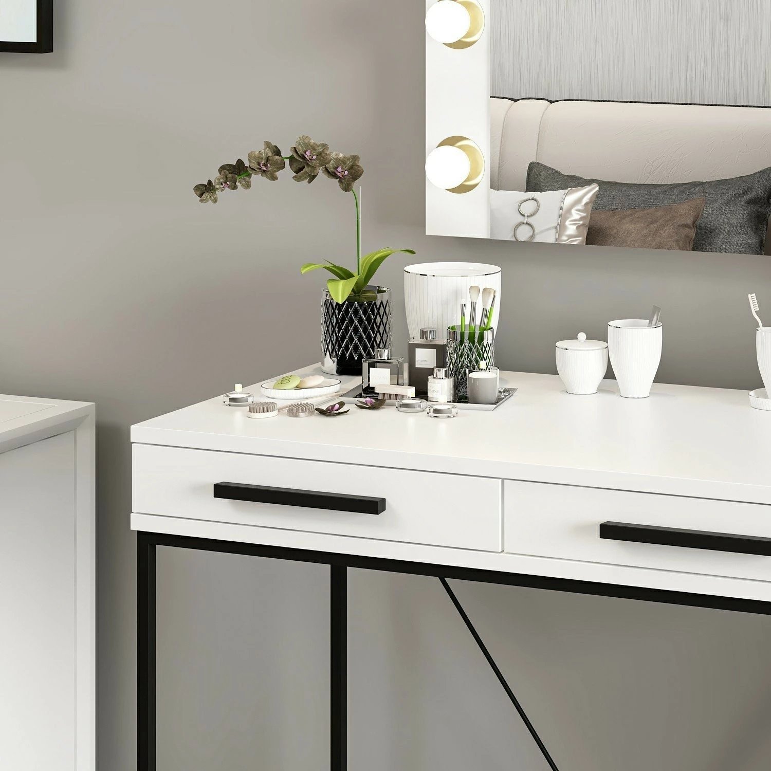 Tavolinë grimi Skye Decor, pasqyrë Sane Mirror3, e bardhë