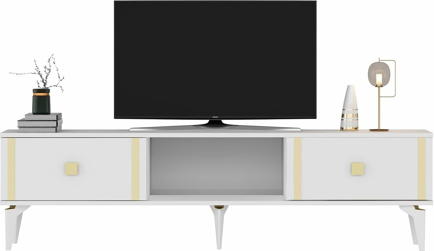 Komodë TV Skye Decor, e bardhë, e artë, Doruk