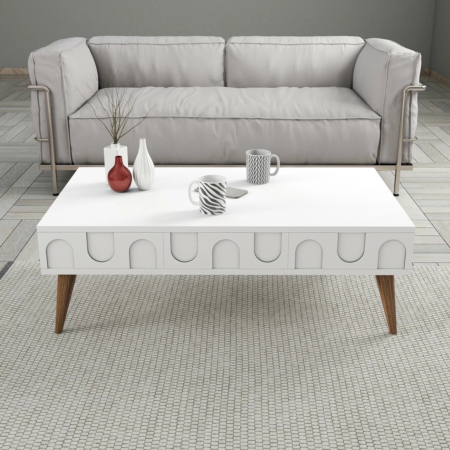 Set mobiljesh për dhomë dite, Skye Decor, Lyon 3, e bardhë dhe arre