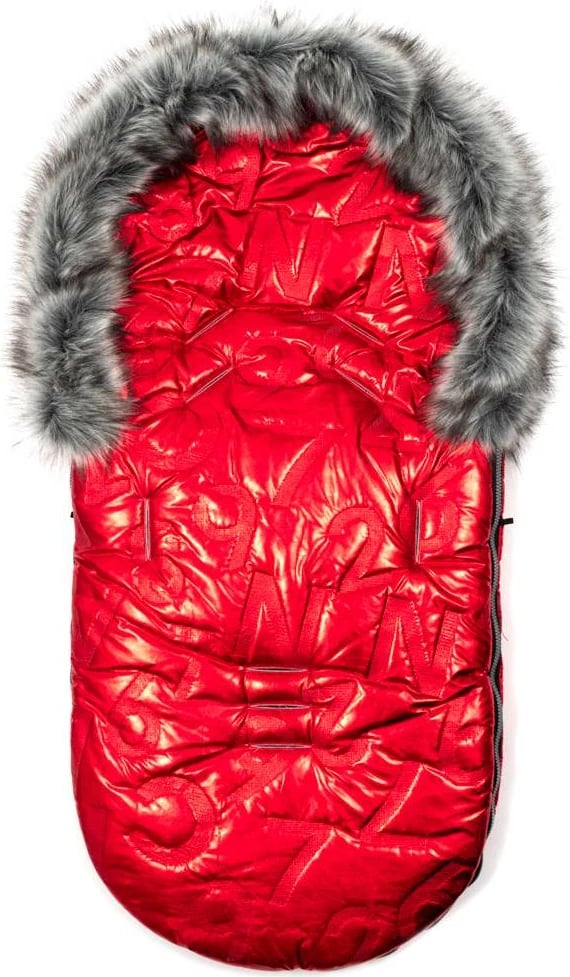 Thes dimri për karrocë/ulëse bebe, New Baby, Luxury Fuzzy, me kapuç me gëzof, zinxhir rreth e përqark, vrima për rripa 5-pikësh, 98x48 cm, i kuq