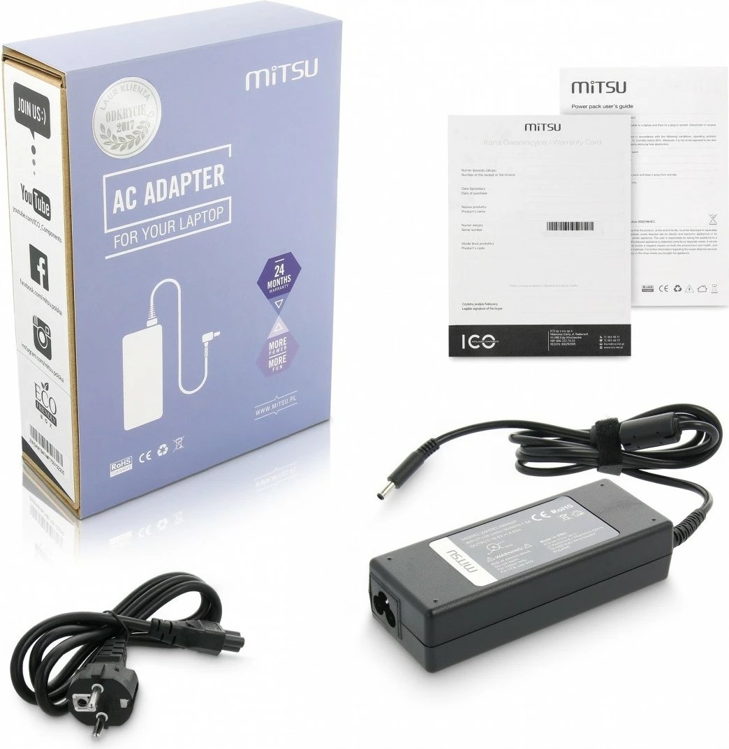 Karikues laptopi Mitsu ZM/DEL195462P, 90W, 19.5V 4.62A, 4.5x3.0 mm, i zi