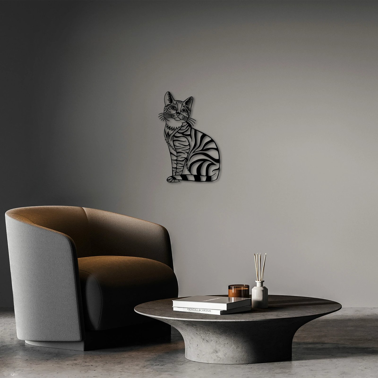 Aksesor dekorativ metalik për mur, mace, Wallity, 46x68cm