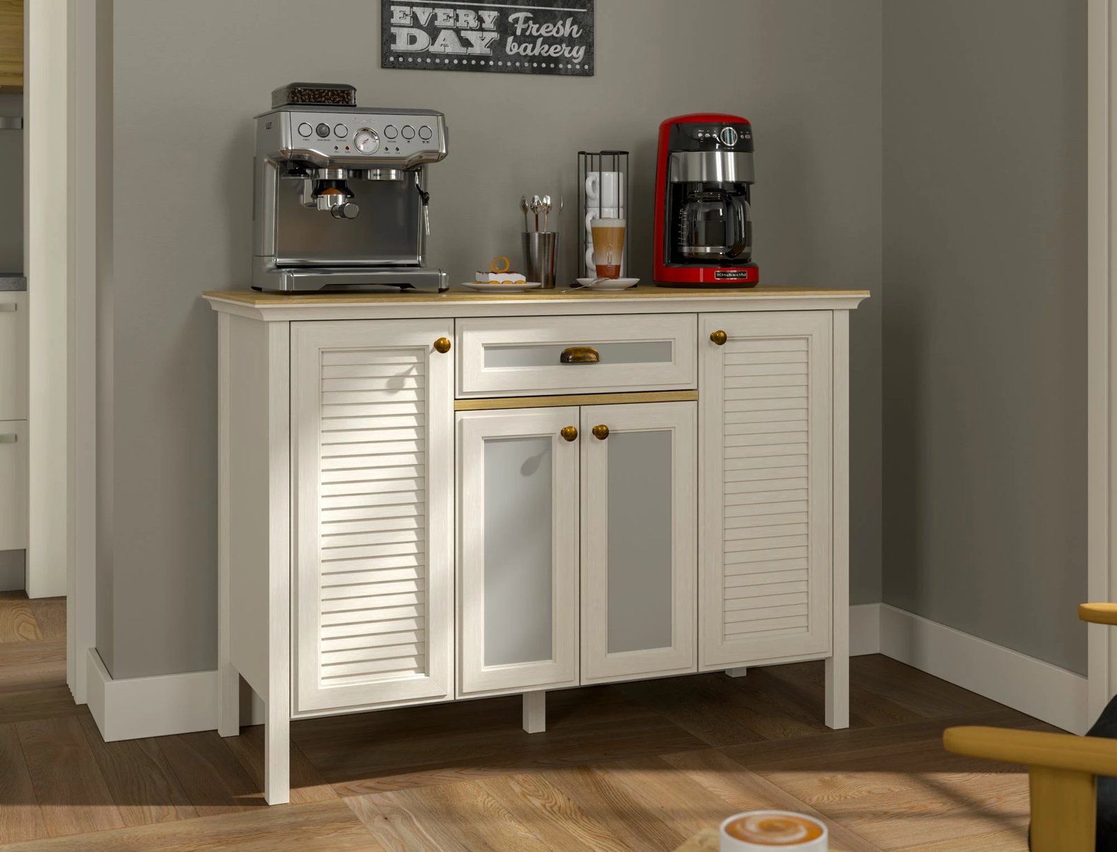 Kabinë për kafe, ngjyrë krem, lis, gri, Skye Decor, FRN-21034