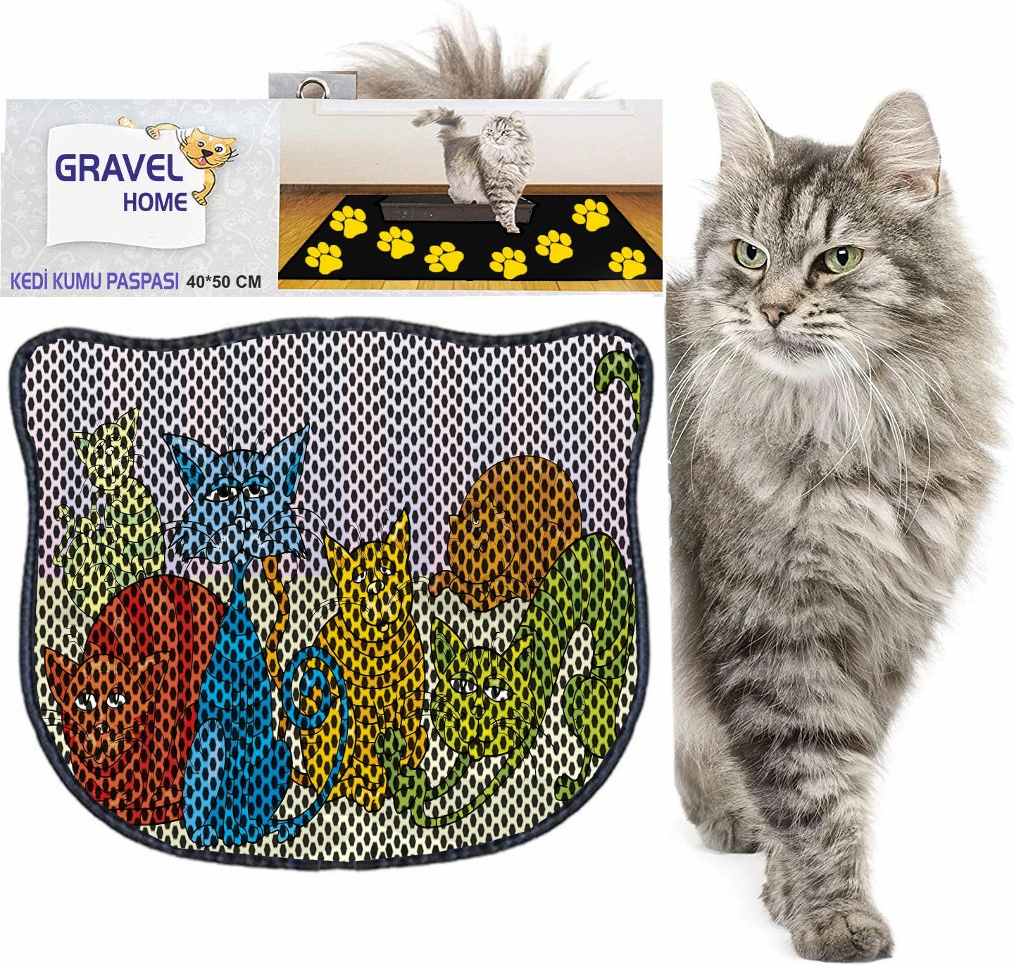 Tapet për rërë mace, shumëngjyrësh, Paws & Whiskers, Kdkafa0233, 40x50cm