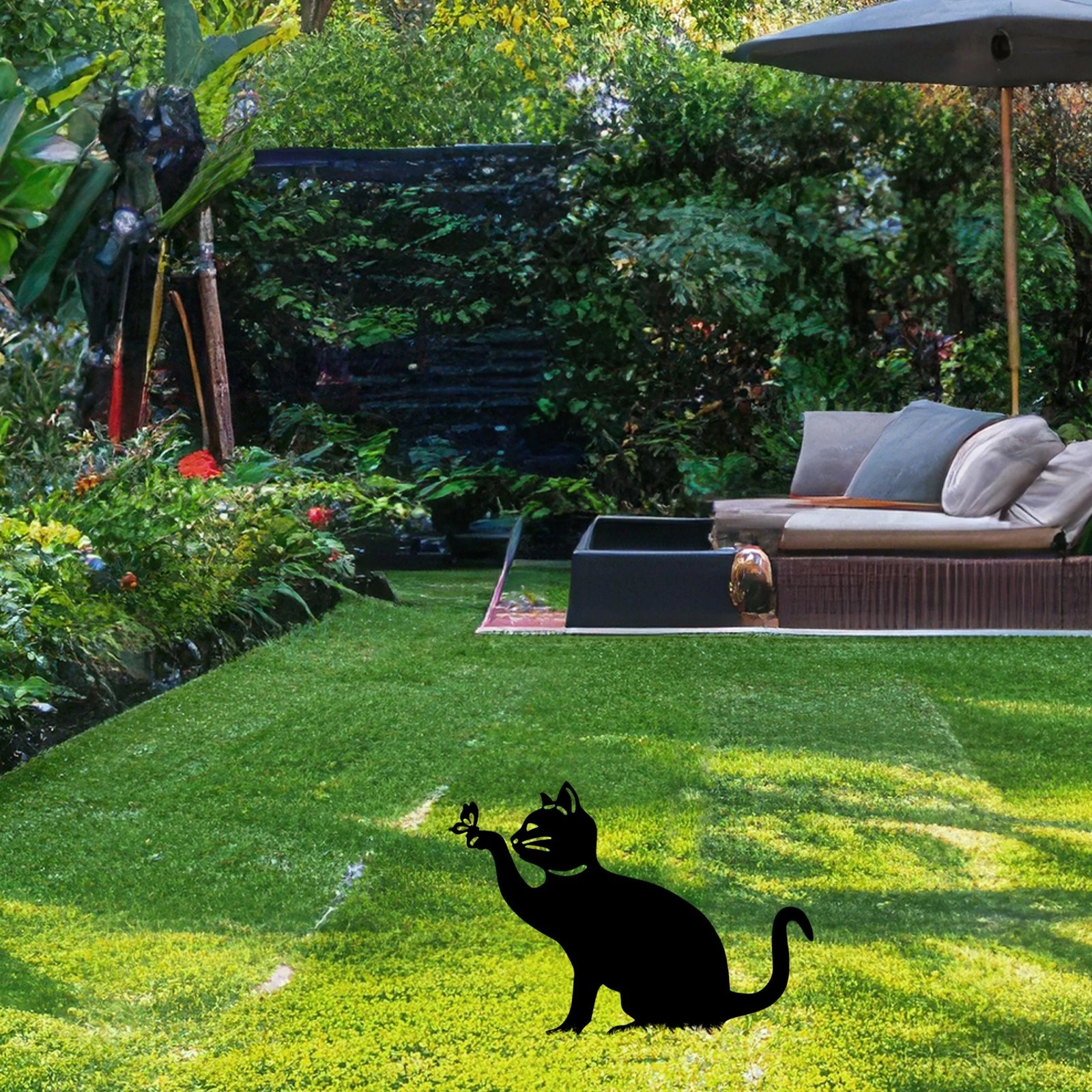 Objekt dekorativ për kopsht, dizajn mace, Cat 03, ngjyrë e zezë, 36x31cm Objekt dekorativ për kopsht, dizajn mace, Cat 03, ngjyrë e zezë, 36x31cm