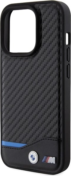 Mbështjellës BMW Leather Carbon për iPhone 15 Pro, i zi