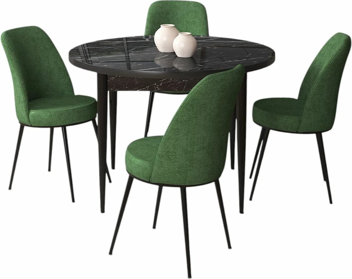 Tavolinë me karrige, 5 copë, Skye Decor, Tor, mermer i zi, kafe e hapur