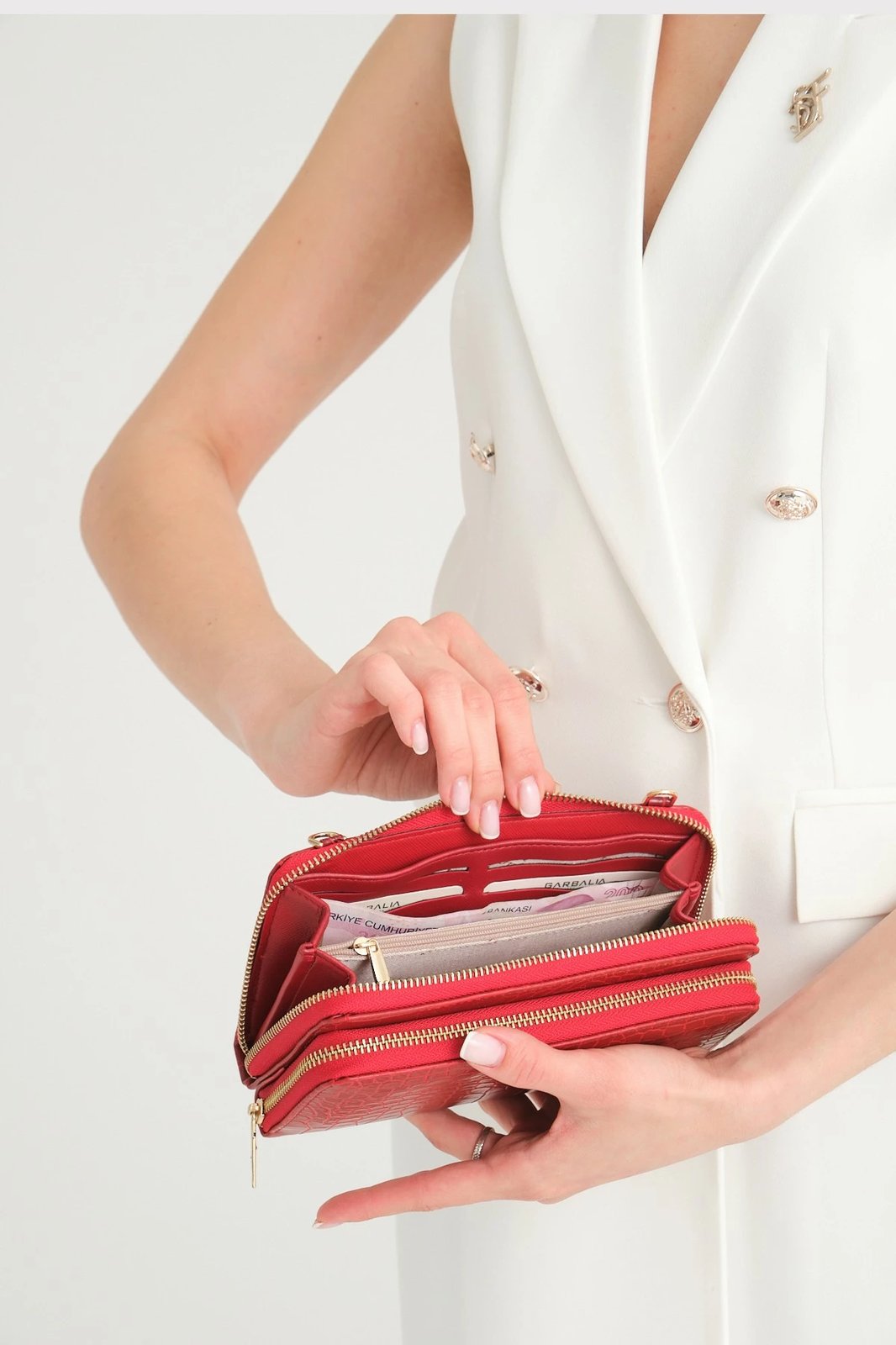 Portofol për gra, ngjyrë e kuqe, lëkurë PU, Zoozie Bags, Lizard