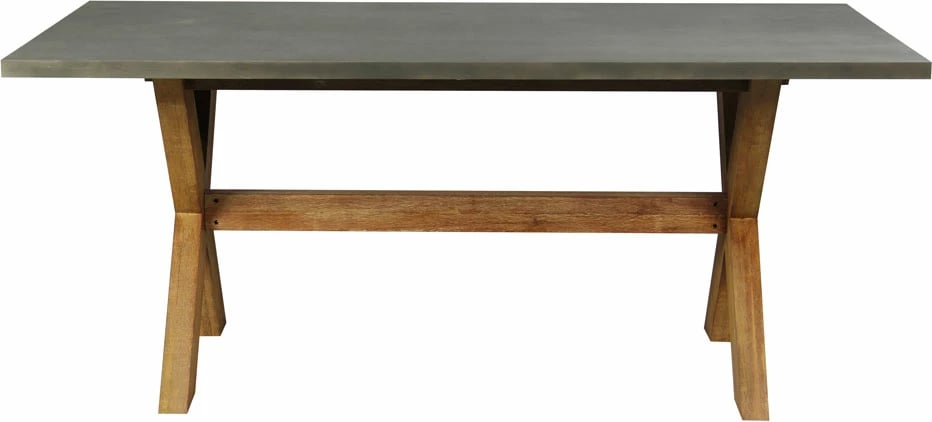 Tavolinë Caldera, sipërfaqe çimento, këmbë druri akacie, 180x90x74.5cm