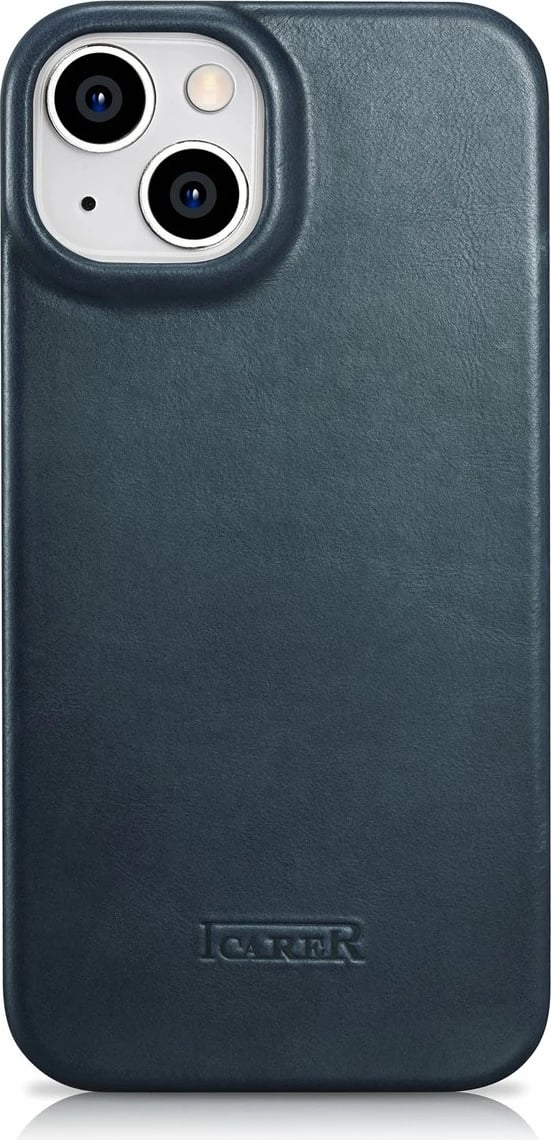 Mbështjellës iCarer Oil Wax Premium Leather Folio për iPhone 14 Plus, MagSafe, kaltër