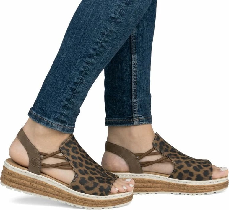 Sandale platforme femra Rieker 62741-90, leopard bezhë