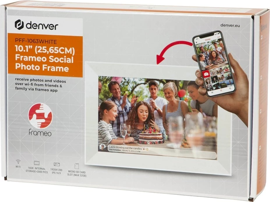 Kornizë digjitale Denver PFF-1063WHITE, 10.1", IPS, 16 GB, Wi-Fi, Bardhë