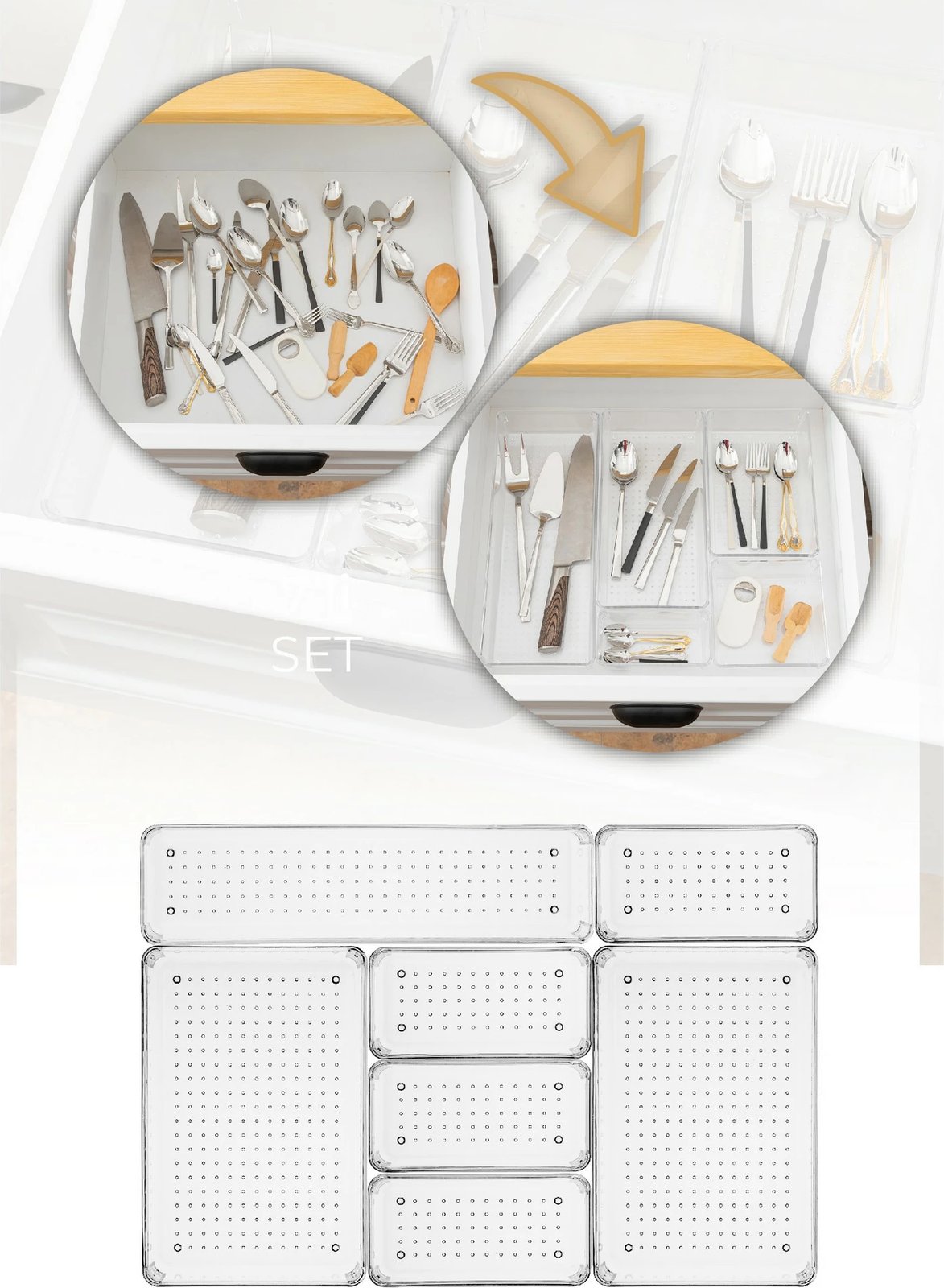 Set organizues për sirtar, transparent, 8 copë