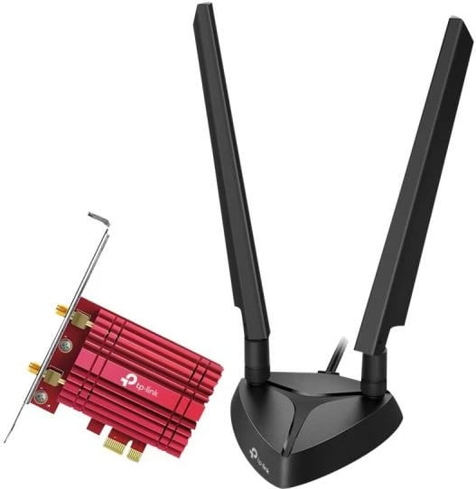 Adapter rrjeti Wi‑Fi 6E PCIe, TP-Link Archer TXE75E, tri-band, antena të jashtme me bazë magnetike, WPA3, Windows 10/11