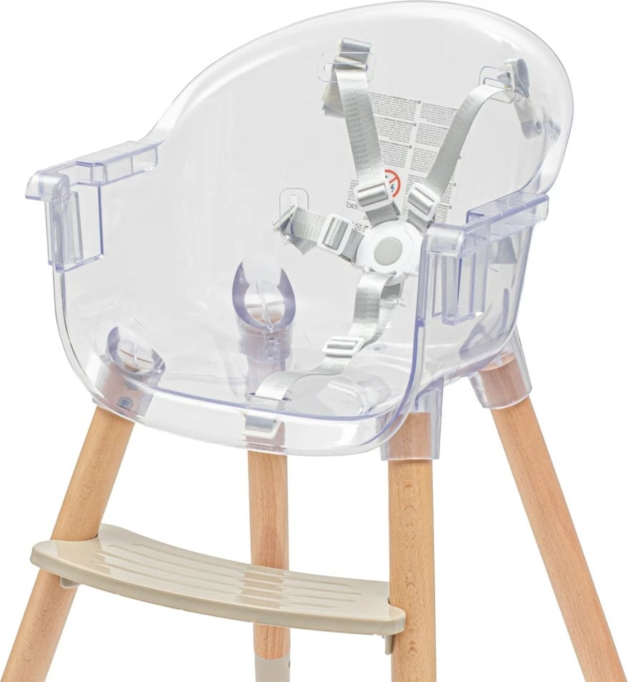 Karrige ushqimi bebe, Baby Mix, Ingrid, tabaka e dyfishtë e rregullueshme, këmbë druri, rrip 5-pikësh, deri 15 kg, bezhë