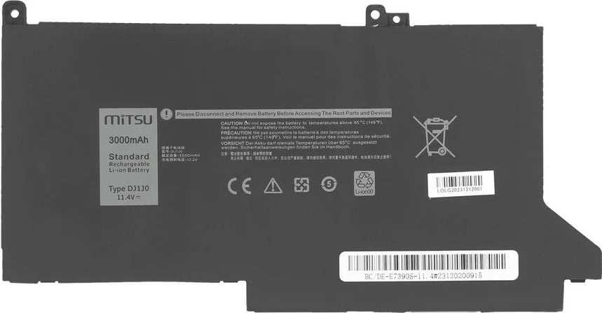 Bateri laptop Mitsu për Dell Latitude 7280 7290 7380 7390 7480 7490, 3000 mAh, 11.4V, e zezë