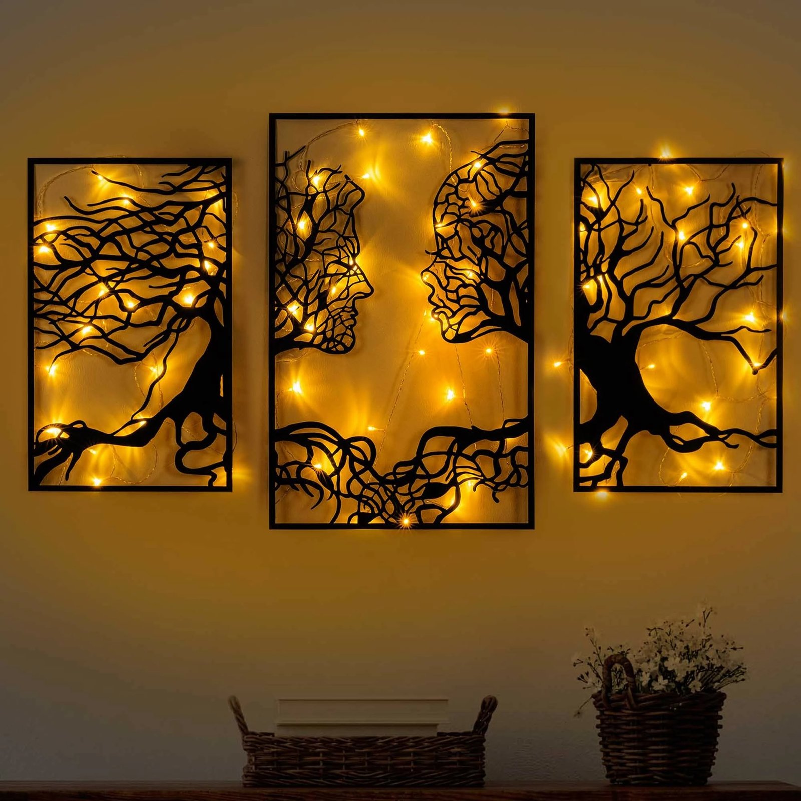 Aksesor dekorativ metalik për mur, Wallity, Tree Person 499, ngjyrë e zezë, 71x116cm