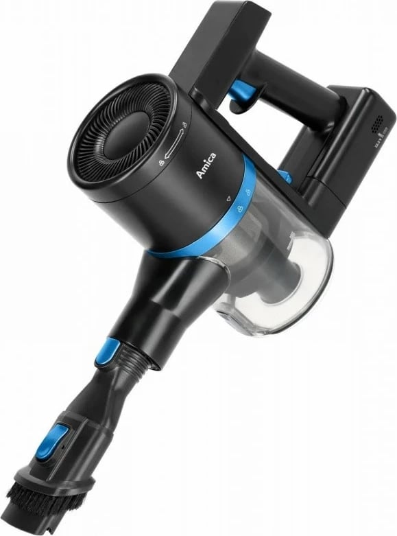 Fshesë pa kabllo Amica VGB 6010, 0.6L, 30min, 275W, filtër EPA, motor BLDC, pa qese, e zezë/blu, set me aksesorë