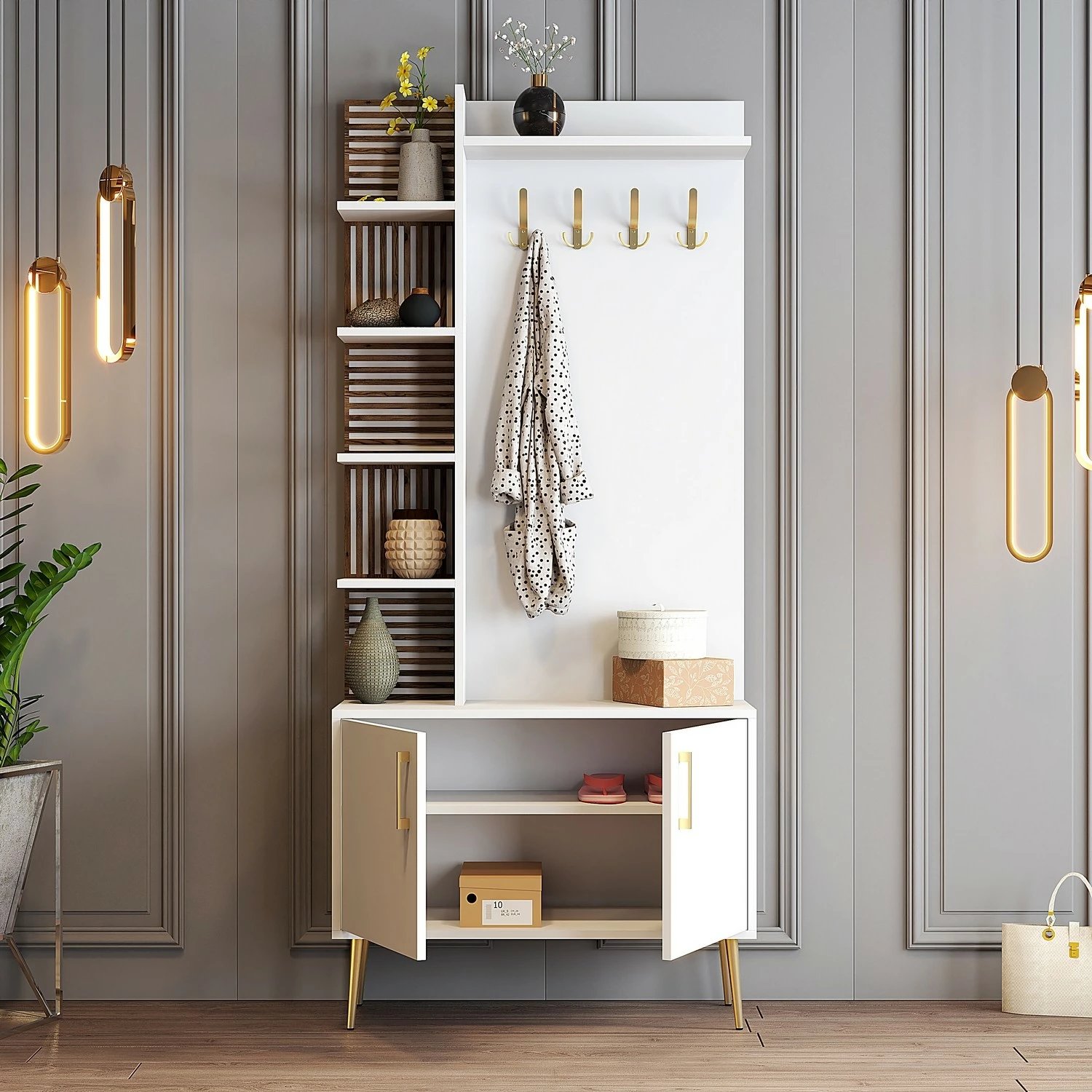 Stendë për korridor Hanah Home, Viyana D, e bardhë, e artë