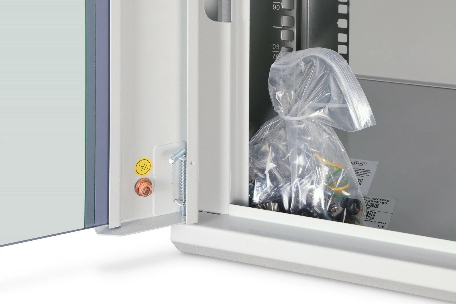 Kabinet rrjeti muror 19" 9U, Digitus, DN-37104, 474×600×450 mm, derë xhami, IP20, kapacitet ngarkese 60 kg, i pambledhur, gri