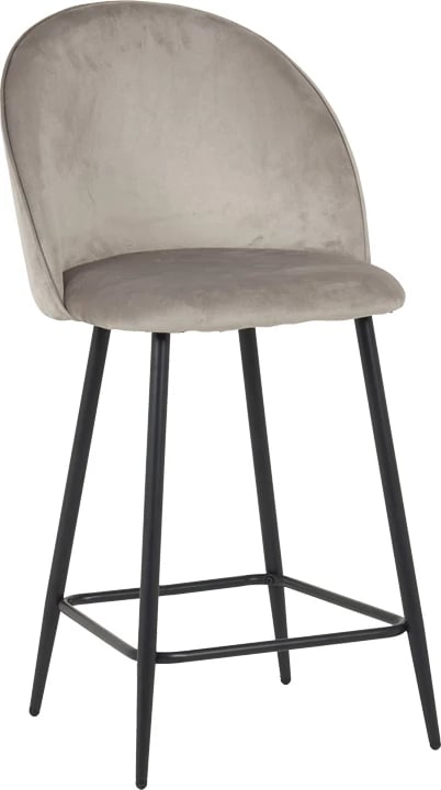 Karrige për bar Perch, kadife gri, këmbë metalike të zeza, 50x43x99cm, set prej 2 copash