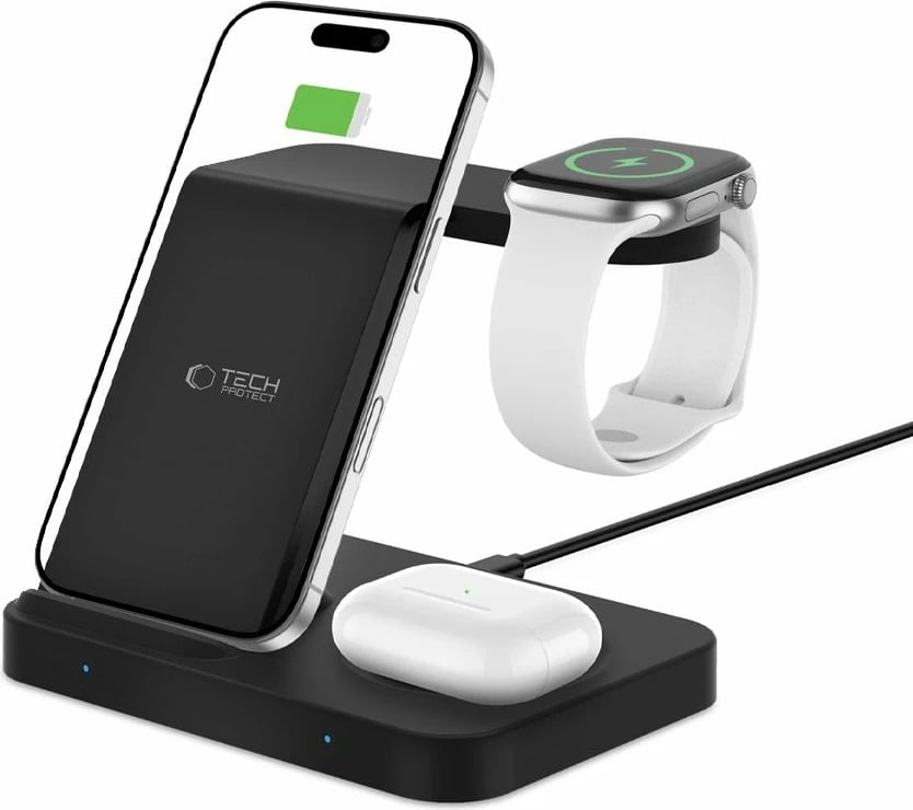 Karikues wireless 3-në-1 Tech-Protect QI15W-A37, 15W, i zi