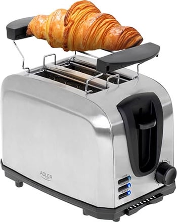 Toster Adler AD 3222, 2 feta, 7 nivele pjekjeje, 1000W, rrjetë ngrohëse për role, argjendtë